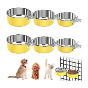 Pack Yellow Stainless Steel Hanging Crate Bowls for Dogs Cats Medium Large Pets