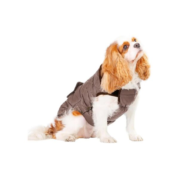 Packable Brown Dog Puffer Jacket with Adjustable Neck and Chest Velcro