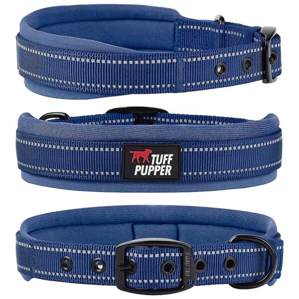 Padded Dog Collar with Ballistic Nylon Strap and Reflective Stitching for Safe Jogs