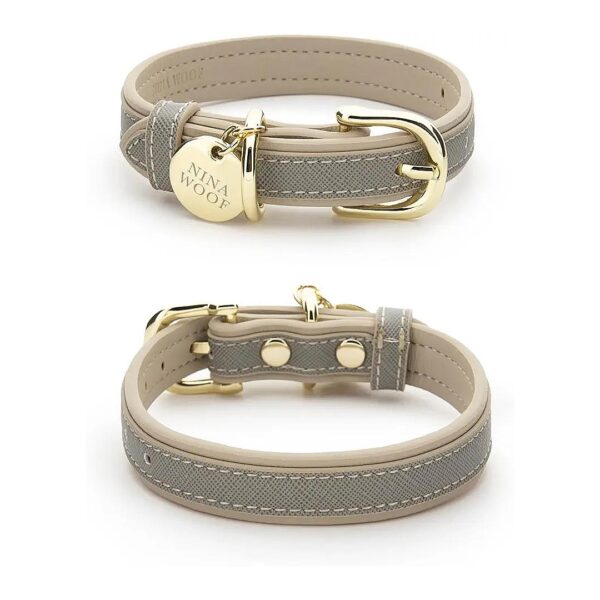 Padded Faux Leather Dog Collar with Adjustable Buckle Closure in London Grey for Dogs