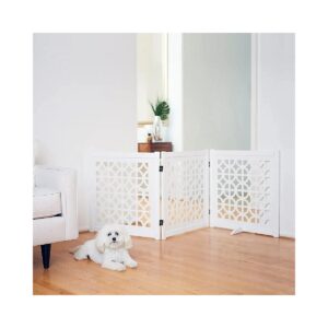 Palm Springs Designer Gate for Pet Owners, 27 Inch High, White Wood Frame