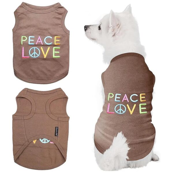 Parisian Pet Dog T-Shirts, Peace Love Design, 100% Cotton, Breathable Dog Clothes