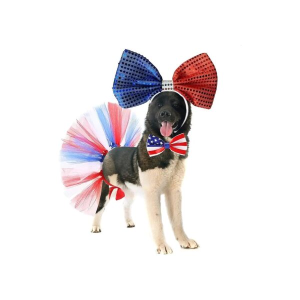 Patriotic Dog Accessories USA Flag Bowtie Collar American Blue White