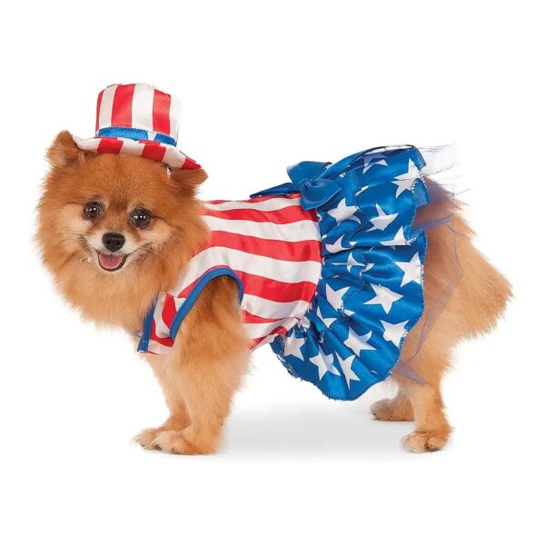 Patriotic Pooch Girl Dog Costume with Starry Pattern Dress and Hat