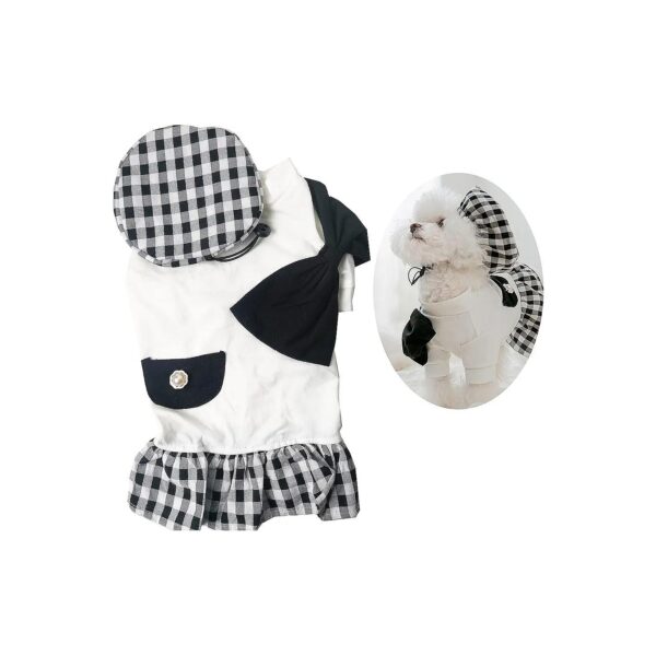 Pearl Plaid Dog Tutu Dress with Adjustable Hat for Spring and Autumn