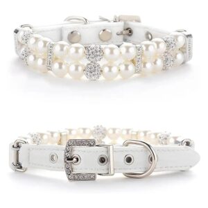 Pearl and Crystal Rhinestone Adjustable PU Leather Dog Collar with Leash Set