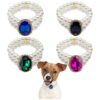 Pearl and Rhinestone Dog Collar Adjustable Necklace for Small Pets Wedding Party