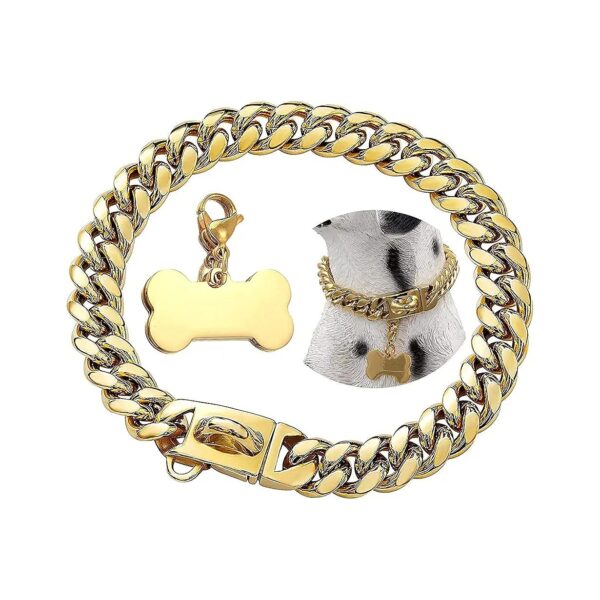 Perfect Gold Dog Chain Collar for Strong and Powerful Animals with Stainless Steel Buckle