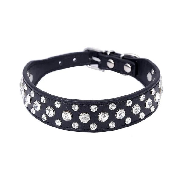 Personalized Black Leather Collars with Crystal Rhinestones for Small to Medium Size Pets