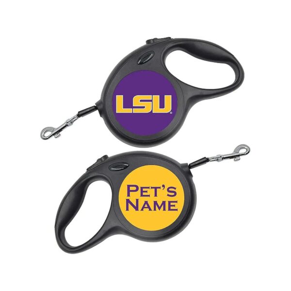 Personalized Multi-Colored Retractable Dog Leash with LSU Tigers Logo