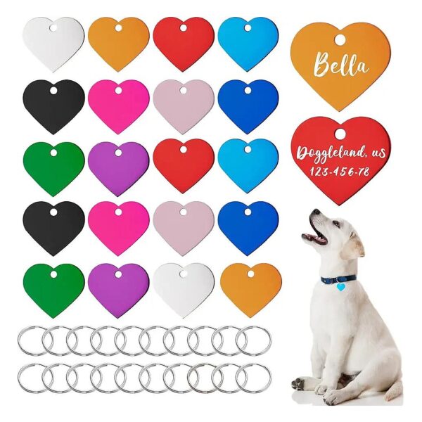 Personalized Pet Identification Tags with Heart Shape and Split Ring