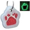 Personalized Red Glitter Paw Pet Tag with Easy Read Text