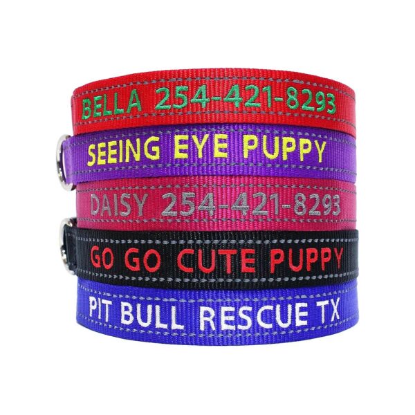 Personalized Reflective Dog Collars with Pet Information and Customizable Thread Colors