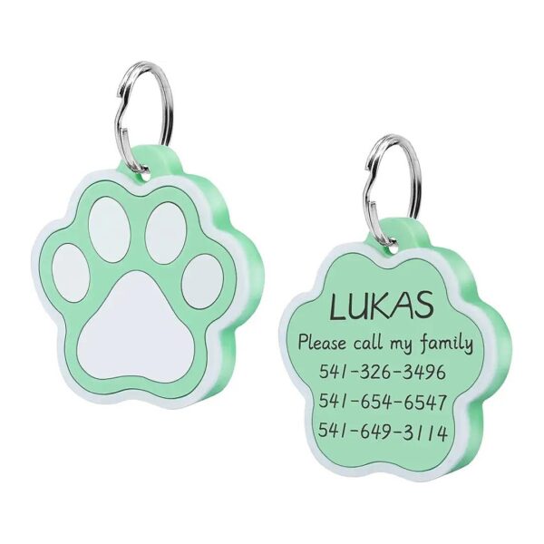 Personalized Silicone Dog ID Tags with Cute Paw Shape and Up to 5 Lines of Custom Text