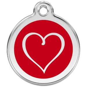 Personalized Stainless Steel Tribal Heart Pet ID Tag in Small Red