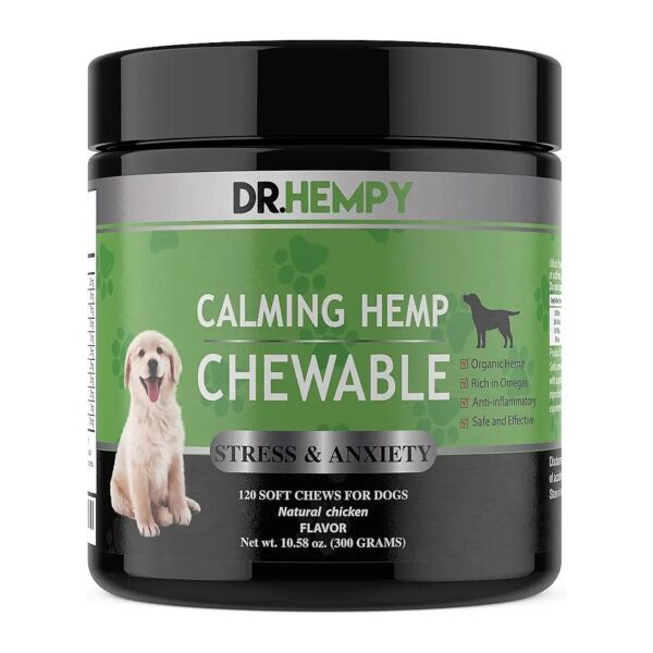 Pet Anxiety Relief Chews Made with Pure Hemp Oil, Ginger, and Melatonin for Calm Behavior