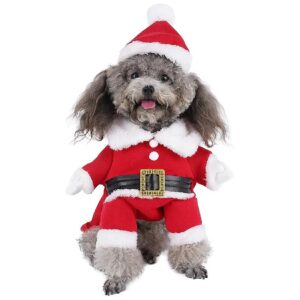 Pet Apparel for Christmas - L Size Soft Microfiber and Velvet Santa Costume with Cap