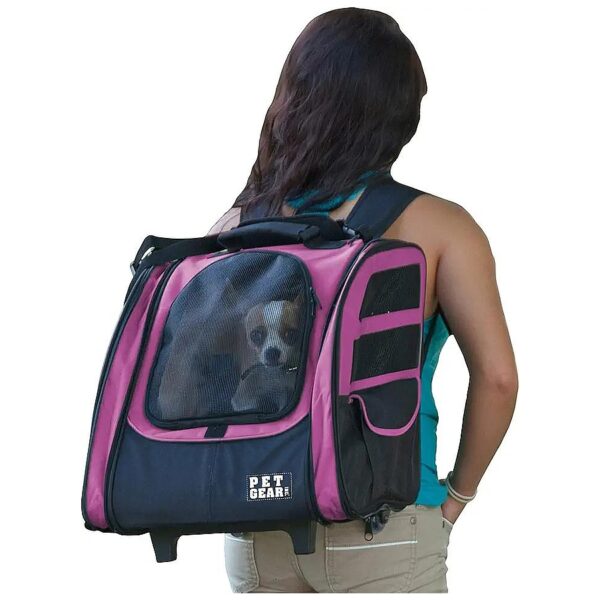 Pet Backpack with Car Seat Conversion, Telescoping Handle, and Storage Pouches