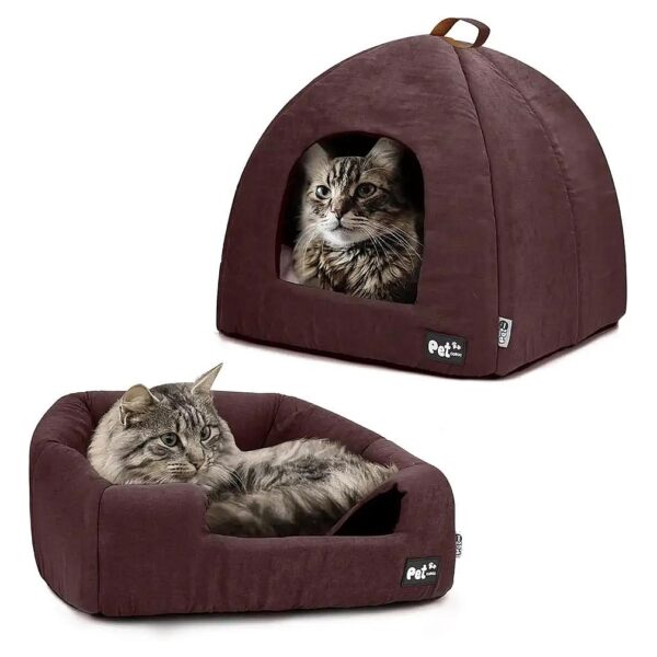 Pet Bed Cave for Indoor Cats and Small Dogs with Comfortable Cushion and Leather Handle