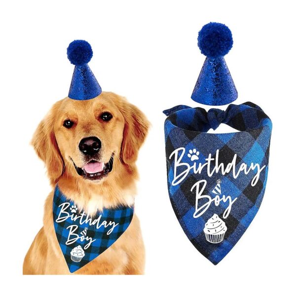 Pet Bib Alternative - Blue Plaid Dog Bandana Scarf for Birthdays and Parties