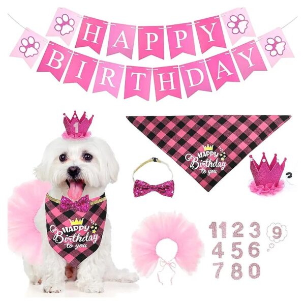 Pet Birthday Party Supplies Bandana Tutu Bow Tie Crown Numbers for Dog Lady Lady Dog Life