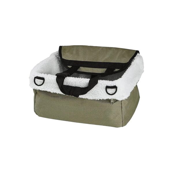 Pet Booster Seat for Small Dogs Green Color Faux Sheepskin Outer Lining Adjustable Straps