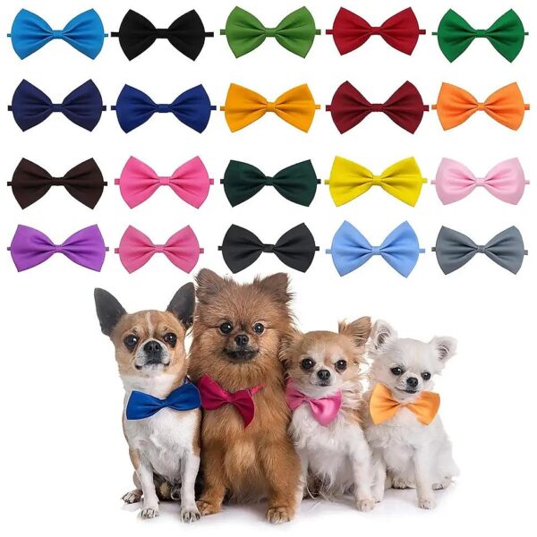 Pet Bow Ties and Collars 20 Pack Adjustable Solid Fabric Neck Bows for Small Pets