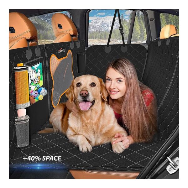 Pet Car Seat Extender with Mesh Window and Storage Pockets for Large Breed Dogs