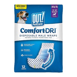 Pet Care Disposable Male Dog Diapers XS/Small 12 Count Wetness Indicator