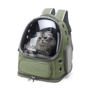 Pet Carrier Backpack for Small Dogs and Cats with Green Polyester Fabric and Air Holes