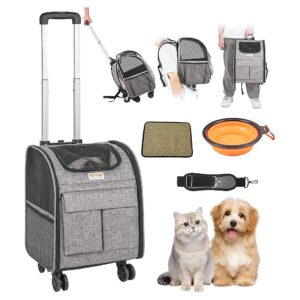 Pet Carrier Backpack for Small Dogs and Medium Cats with Upgraded Wheels