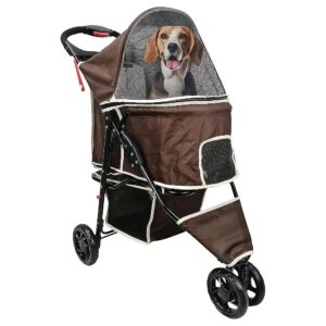 Pet Carrier Stroller for Cats and Small Dogs with Foldable Design and Storage Compartment