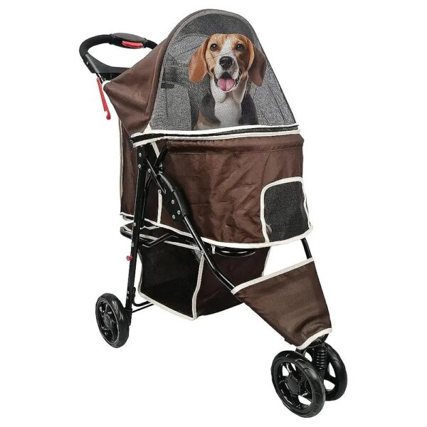 Pet Carrier Stroller for Cats and Small Dogs with Foldable Design and Storage Compartment