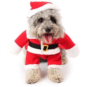 Pet Christmas Outfit Santa Claus Dog Costume with Cap and Warm Coat