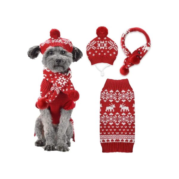 Pet Clothing Xmas Dog Sweater Set Snowflake Knit Pet Accessories Pet Sweater Hat Scarf