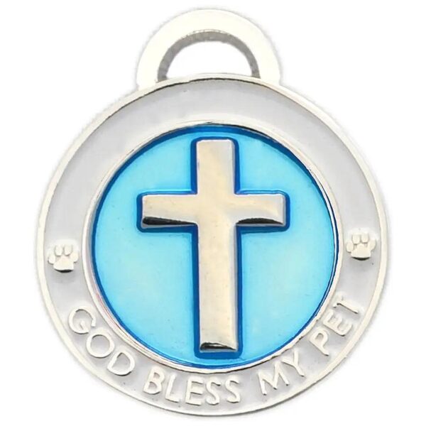 Pet Collar Decoration, Small Blue Cross Charm with Engravable Back and Durable Zinc Alloy