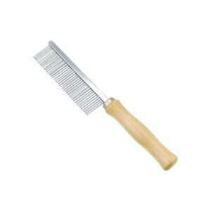 Pet Comb with Stainless Steel Pin Teeth and Wooden Handle for Happy Pet Grooming