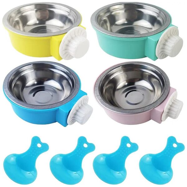 Pet Crate Food and Water Bowl Coop Cup with 4 Spoons for Small Dogs