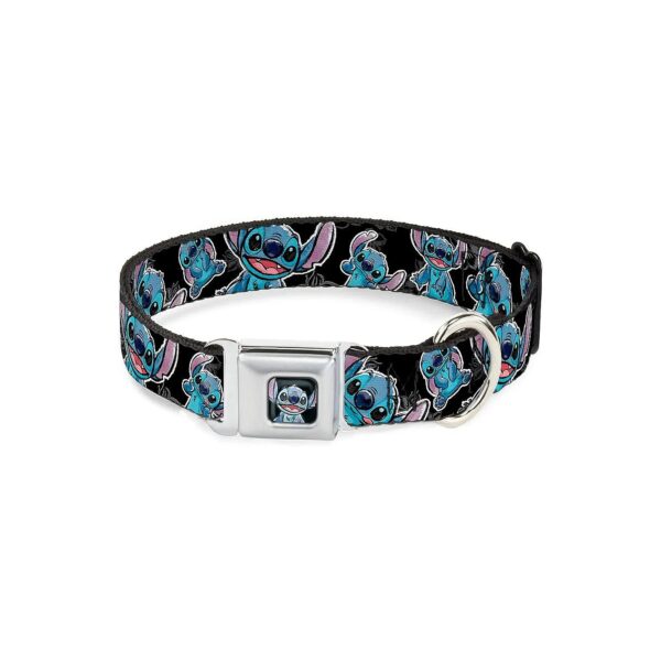 Pet Dog Collar Stitch Poses Hibiscus Sketch Black Gray Blue 15 26 Neck Large