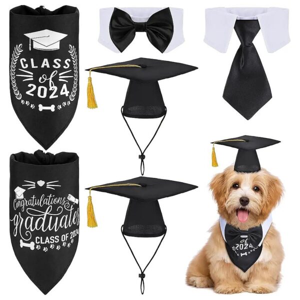 Pet Dog Graduation Bandana Caps with Adjustable Neckties for Small Dogs and Cats