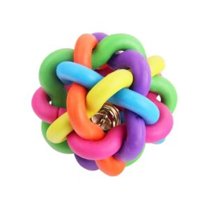 Pet Dog Puppy Teeth Cleaning Toy with Colorful Woven Ball and Bell Sound Design