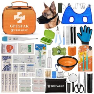 Pet Emergency Kit with Grooming and First Aid Supplies for Dogs and Cats