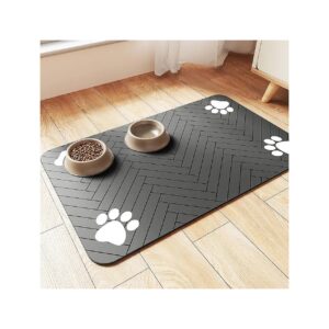 Pet Feeding Mat Dark Grey 12x20 for Cat and Dog Food Water Bowls Waterproof and Anti-Slip