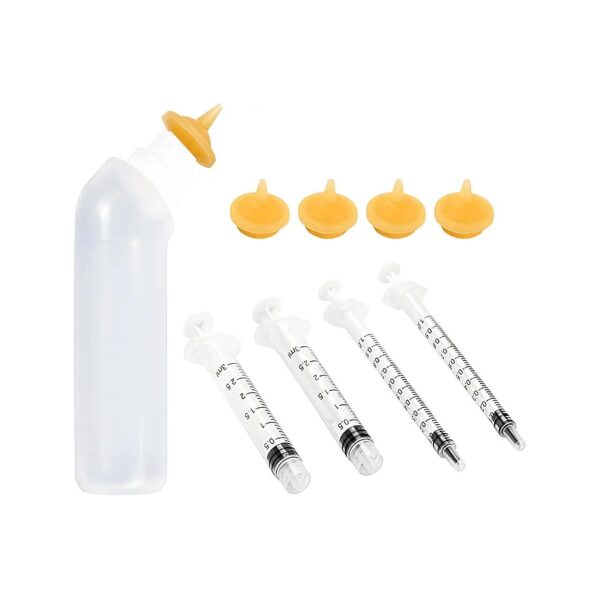 Pet Feeding Silicone Nipple with Curved Bottle and Syringes for Natural Feeding