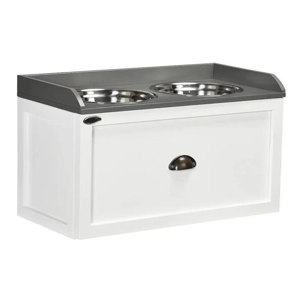 Pet Feeding Station with Comfy Elevated Dog Bowls, Large Storage Drawer, and White Finish