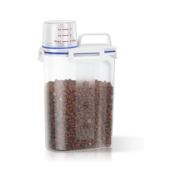 Pet Food Container with Pour Spout, Measuring Cup, and BPA-Free Plastic for Safe Storage