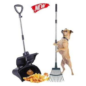 Pet Friendly Odorless Pooper Scooper with Large Capacity Bin and Long Handle Rake