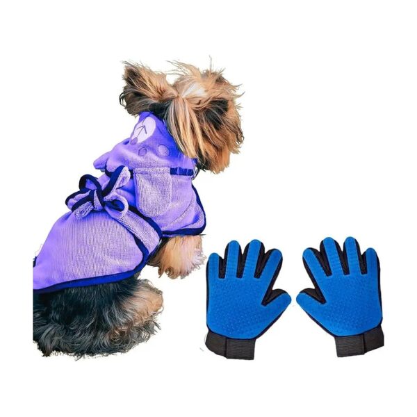 Pet Grooming Bundle with Hooded Dog Towel and Cleaning Gloves for Medium Large Breeds