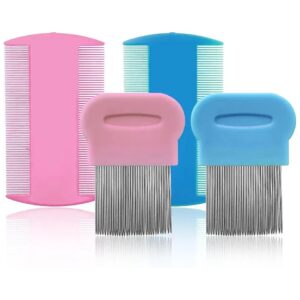 Pet Grooming Comb Set - 4 Packs Flea Combs for Hair Lice and Dandruff Remover