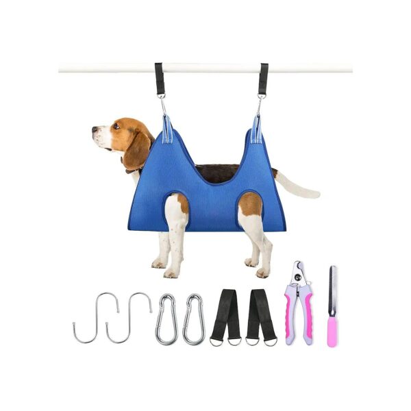 Pet Grooming Hammock for Dogs with Nail Clipper, Nail File, and Safety Buckles